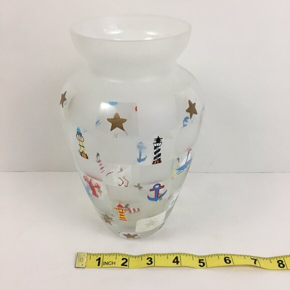 VTG Lenox Lighthouse Splendor Glass Vase Nautical Hand Painted Signed PKP - Picture 7 of 8